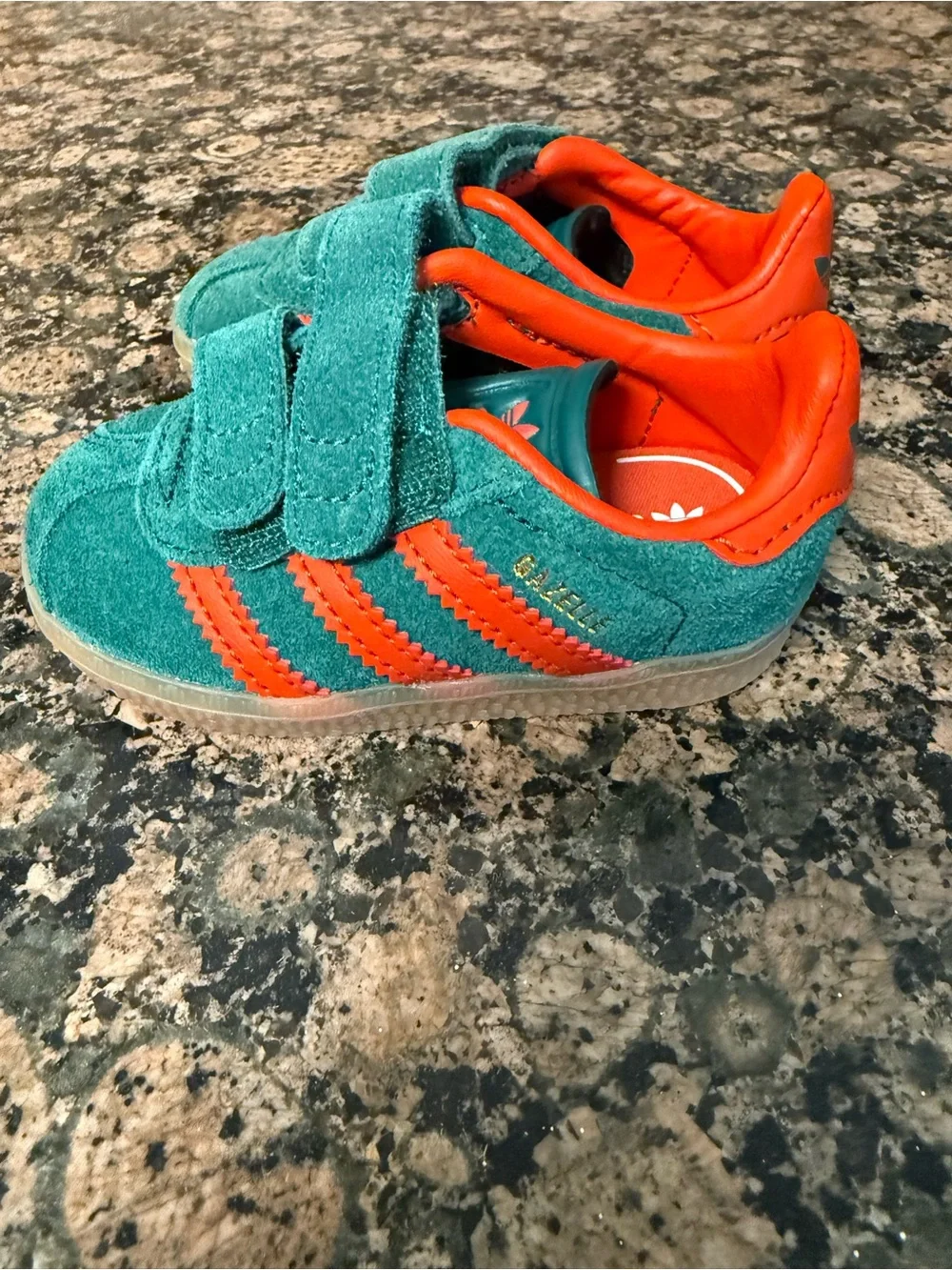 adidas Kids Teal Green & Orange gazelle Velcro Sneakers